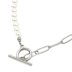 【シルバー×ワンサイズ】[Cream dot. クリームドット公式] ネックレス レディース  金属アレルギー ニッケルフリー ショート マンテル パール チェーン メタル 切り替え 異素材 大人 上品 エレガント カジュアル 