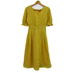 オリーブデオリーブ ワンピース 半袖 レース コットン100% ブランド トップス レディース Fサイズ イエロー OLIVE des OLIVE 【中古】