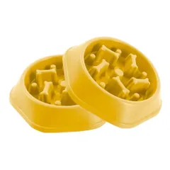 （Reina4) 早食い防止 ペット用 フードボウル 食器 犬 獣医監修 ペット 健康管理 中型犬 大型犬 猫 ダイエット 洗い替え 2個セットくすみカラー 吐き戻し 喉詰まり防止 スロー (イエロー) [イエロー]