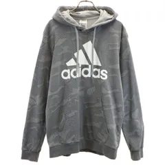 adidas アディダス 総柄 長袖 パーカー L グレー メンズ 古着