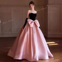 カラードレス ブラック&ピンクの配色 大きい ウェディングドレス ウエディングドレスドレス パーティードレス 演奏会 発表会 結婚式 二次会