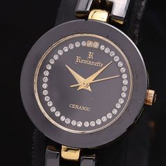 ロマネッティ ラウンド ブラック ストーン文字盤 レディース 腕時計 