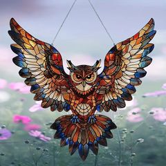 ステンド　ふくろう 現品限り】ステンドグラス フクロウ サンキャッチャー 【鳥 小鳥