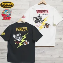 新品 メンズ トムとジェリー VANSON コラボ 半袖 tシャツ 半袖Tシャツ ティーシャツ バック 刺繍 胸刺繍 バンソン バイカー トムジェリ レディース ユニセックス 白 ホワイト 黒 ブラックのサムネイル