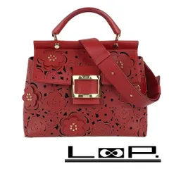 ■美品■　ロジェヴィヴィエ フラワーカットワーク リミテッド ハンド バッグ レッド レザー 【243356】◇のサムネイル
