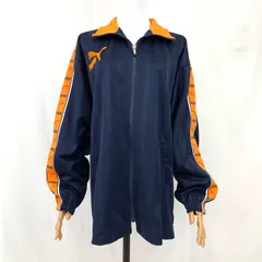 【PUMA（プーマ）】ネイビー×オレンジ トラックジャケット ジャージ ストライプ L〜XLサイズ相当 ビッグロゴ 刺繍ライン入り 希少カラー Y2K 00s 平成ストリート