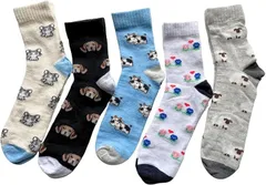 モードセレクト ソックス レディース 可愛い 動物柄 5足組 靴下 アニマル柄 ねこ柄 犬柄 おしゃれ 綿混 クルー丈 5足セット G19(マルチカラー,  23.0-25.0 cm)