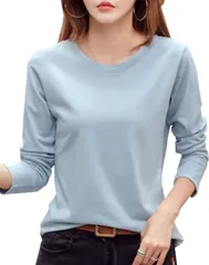 Ptika カットソー 長袖 レディース tシャツ クルーネック ロンティー トップス( ライトブルー,  2XL)