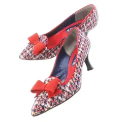 ダイアナ DIANA パンプス アーモンドトゥ ハイヒール ファンシーツイード ファブリック リボン 23.5cm 赤 レッド /CK19 ■GY19