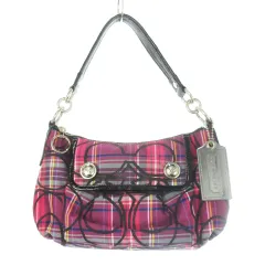 コーチ COACH POPPY ハンドバッグ 2way ショルダーバッグ ナイロン レザー 革 プリント シグネチャー ロゴ チェック ピンク 14366 /CK16 ■GY18