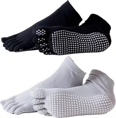 Copeflap ヨガソックス 5本指 ピラティス 靴下 滑り止め 2足セット レディース 指あり(ブラックとグレー,  Free Size)