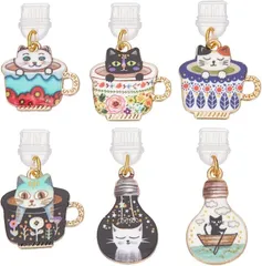 OLYCRAFT 6個 コネクタカバー Type-C キャップ USB チャーム 茶碗猫 PVCキャップ カラフル かわいい 防塵プラグ 携帯Type C充電穴キャップ ペンダント 保護 防塵カバー スマートフォン用