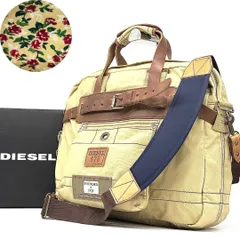 【男前ギア感満載✨】　DIESEL ディーゼル　トートバッグ ブリーフケース 2WAY キャンバス×レザー 無骨ミリタリー 花柄裏地　ベージュ