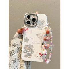 ストラップ付き キティ スマホケースシルバー iPhone16 アイフスマホケース キティ携帯ケース iPhone15 iPhone14/Pro/Promax iPhone13/Pro iPhone12 鏡 韓国