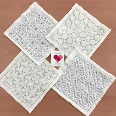 刺し子ふきん（りんご＆ハートのレース）