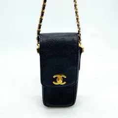 CHANEL シャネル  ヴィンテージ チェーン ポシェット ショルダーバッグ スマホケース キャビアスキン ココマーク レザー 管理番号：3154