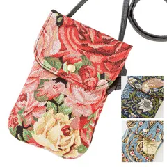 【送料無料】【新品】スマホポーチ ショルダー ポシェット レディース 女性 おしゃれ ゴブラン 花柄 お財布ショルダー 散歩 お出かけ