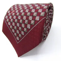 ピエールカルダン ブランド ネクタイ ロゴ 格子柄 パネル柄 シルク 日本製 メンズ ワインレッド Pierre Cardin 【中古】