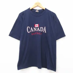XL/古着 半袖 ビンテージ Tシャツ メンズ 90s ケベック 国旗 刺繍 クルーネック 紺 ネイビー 24mar12 中古