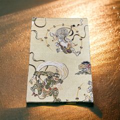 西陣織 御朱印帳 風神雷神 ベージュ ゴールド