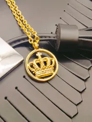 王冠 クラウン ネックレス ゴールド メンズ レディース ユニセックス ペンダント チェーン アクセサリー b0014