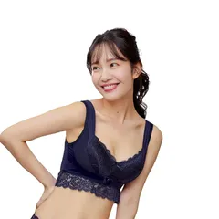 [アンジェリール] ナイトブラ「ふんわりルームブラ」 ノンワイヤー/脇高/補正 ネイビー（M-L） 1