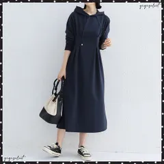 ワンピース ウエストタックパーカーワンピレディース フード付き スウェットワンピ ハイウエスト Aラインワンピース ポケット付き 大人 長袖カットソーワンピ　着やせワンピ 無地 オフィスカジュアル 秋冬 ロングワンピ