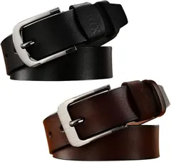 CLeDeL（クレーデル） ベルト 2本セット ピンバックル メンズ ビジネス カジュアル レトロ フリーサイズ メンズベルト 紳士ベルト おしゃれ 父の日 クリスマス プレゼント 本革(ブラック/ブラウン)