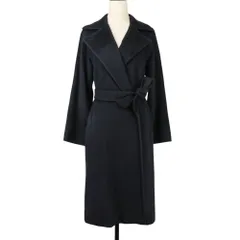 良品 MaxMara マックスマーラ マニュエラ キャメル100% ロング丈 ベルテッドコート サイズ34 ダークネイビー レディース 古着 中古 USED