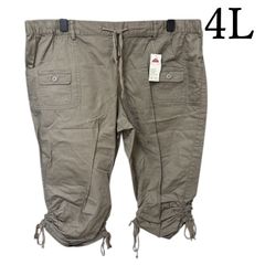トップバリュー　レディース　大きいサイズ　クロップドパンツ　裾クシュ　4L　ベージュ