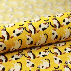 moonfarm ちりめん 和柄 手芸 ちりめん細工 用 布( 三毛猫イエロー,  1m)