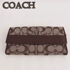 【WALLET】【Aランク】COACH コーチ シグネチャー 2つ折長財布　内部は贅沢な本革 長財布 レザー キャンバス カーキベージュ ブラウン 茶