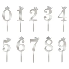 【在庫処分】Paready ケーキトッパー 誕生日 数字 10点セット ケーキ飾り カップケーキ ピック お祝い 記念日 ケーキデコレーション バースデーケーキ 飾り 装飾 番号0-9 シルバー