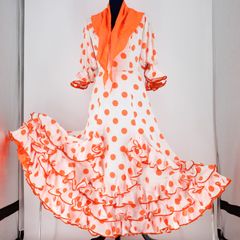 フラメンコ 衣装 上下 フラメンコ衣装】ホワイト×豪華ボランテ 上下セット ツーピース