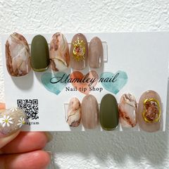 【No.10】ネイルチップ ニュアンス ミラーネイル フラワー 手書きストーン