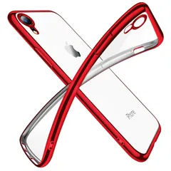 【数量限定】6.1インチ 薄型 スマホケース スリム 耐衝撃 メッキ加工 シリコン 黄変防止 tpu 一体型 透明 人気 クリア ケース 携帯カバー XR レッド iPhone
