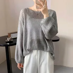 サマーニット レディース 透かし編み 夏 メッシュ ニットウェア 長袖 透かし彫り ショート丈 プルオーバー クロシェ かぎ編み トップス ボ