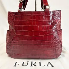 【極美品】FURLA フルラ クロコダイル ハンドバッグ トートバッグ ビジネスバッグ マザーズバッグ 手提げ レザー A4可 大容量 ロゴ クロコ 型押し ゴールド金具 レッド 赤