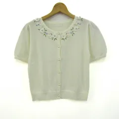 ロディスポット カーディガン トップス 半袖 花柄 刺繍 レディース Mサイズ ホワイト LODISPOTTO 【中古】