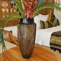 チーク フラワーベース （茶黒40cm） 木製 シンプル 北欧 枝物 花器 花瓶 大きい 大型 おしゃれ 黒 モダン アジアン 雑貨 バリ 造花 置物 和室