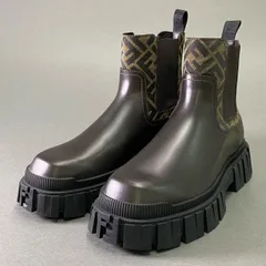 1e19 【イタリア製】FENDI フェンディ ズッカ柄 サイドゴアブーツ チェルシーブーツ サイズ7 ダークブラウン レザー メンズ 男性用 靴 レザーシューズのサムネイル