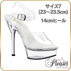 23 23.5 cm キャバ ヒール クリアヒール サンダル 厚底 レディース メンズ Pleaser プリーザー 14cm ヒール ストラップ セクシー ハイヒール ピンヒール ラインストーン コスプレ 女装 ポールダンス ドレス コンテスト