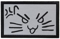 ワッペン ネコの顔 マジックテープ（ベルクロ・面ファスナー）着脱 猫のおもしろ反射素材パッチ 怒り顔