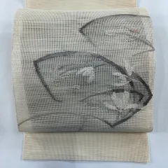 名古屋帯 優品 夏帯 トンネル仕立て 松葉仕立て 八寸名古屋帯 草花 銀糸 ベージュ 正絹 【中古】