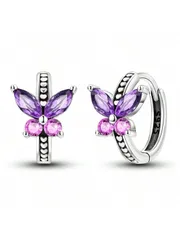 ジュエリー レディース イヤーアクセサリー スターリングシルバー 925 ピンクパープル 蝶 フープピアス レディース ファインジュエリー ギフト