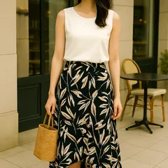 【大人リゾート感🏝️】カプリシュレマージュ＊総柄フレアロングスカート＊リーフ柄＊フリーサイズ☘️