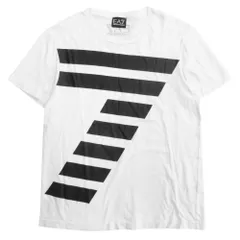 美品 EMPORIO ARMANI エンポリオアルマーニ EA７ロゴ プリント Tシャツ カットソー 半袖 3ZPT86 PJM9Z 白 ホワイト 黒 ブラック メンズ 古着 中古 USED