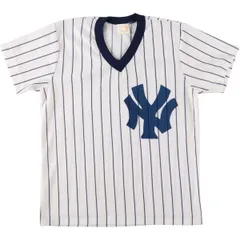 古着 70年代~ MLB NEW YORK YANKEES ニューヨークヤンキース ストライプ柄 Vネック ベースボールTシャツ メンズM相当/eaa560512