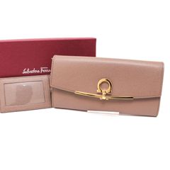 サルヴァトーレ フェラガモ 22 D150 ガンチーニ GANCINI ホック 長財布 ロングウォレット long wallet ゴールド金具 レザー 本革 グレー チャコールグレー 灰色 ねずみ Salvatore Ferragamo