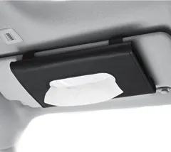 fogman ティッシュケース 車 サンバイザー マスク 後部座席 収納 革 レザー(ブラック,  Medium)